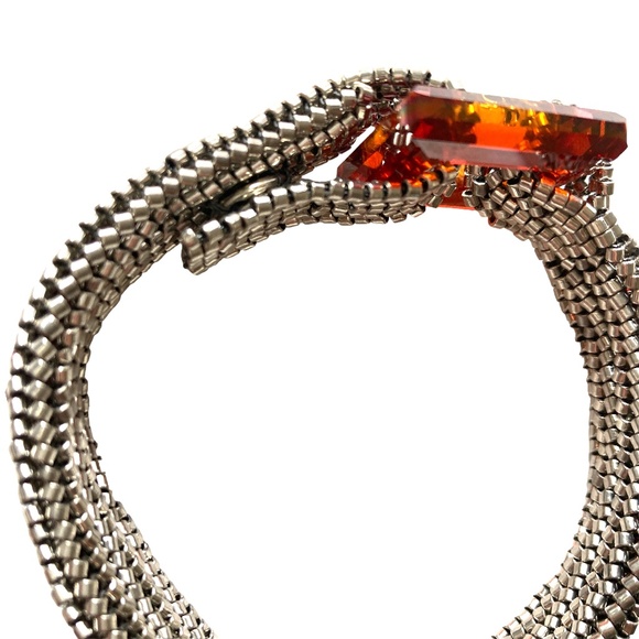 bracelet 7" strand glass seed beads handmade w/square glass clasp silver red - Picture 10 of 16